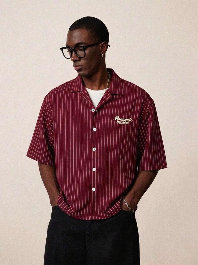 burgundy striped jacquard short sleeve button up shirt