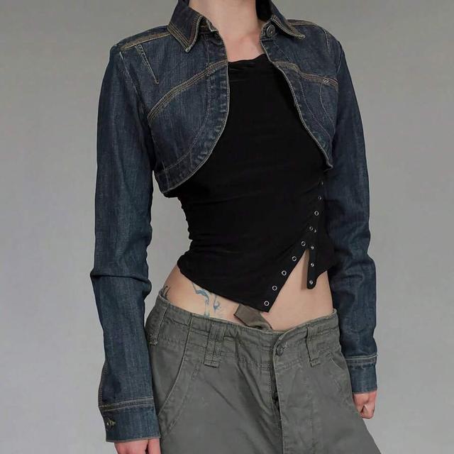 cropped dark wash denim bolero jacket