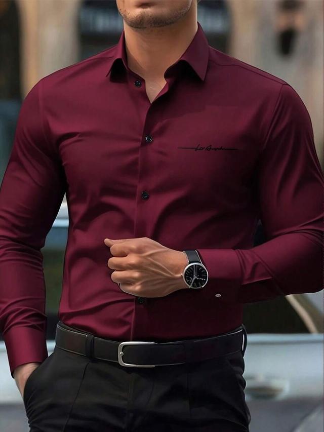 burgundy long sleeve formal button-down shirt