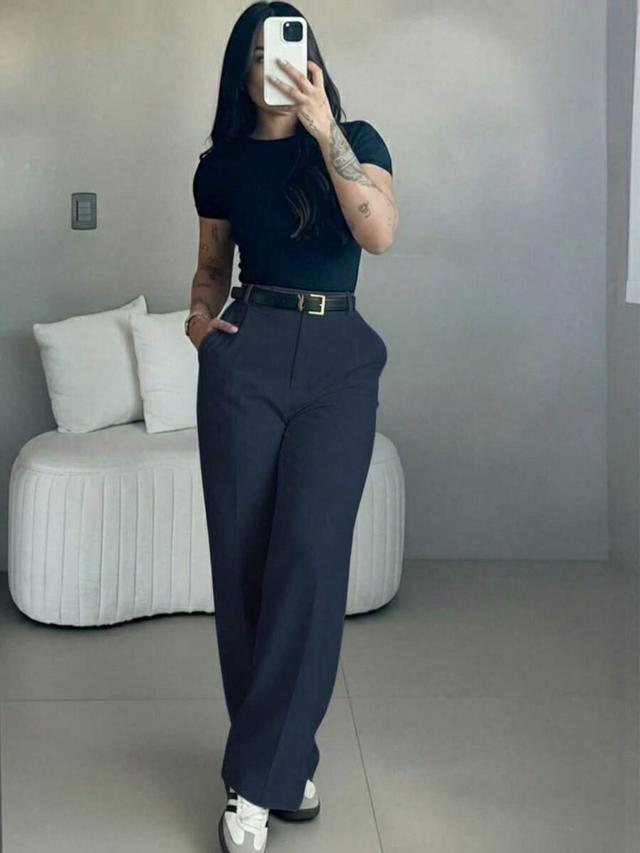 black women's high waist slim fit wide leg pants