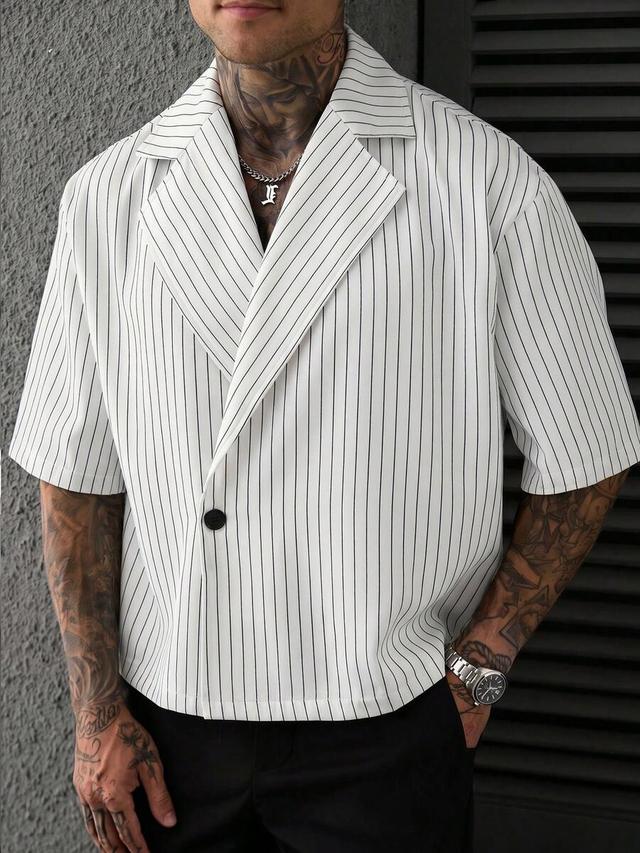 white and black striped casual short sleeve shirt