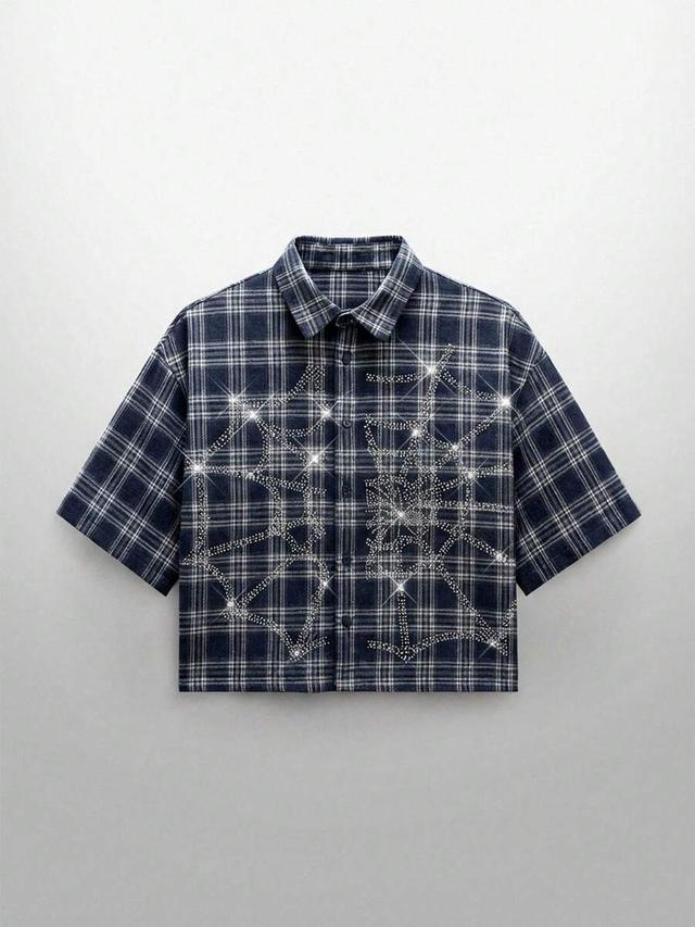 neon blanc plaid short sleeve shirt with spider web