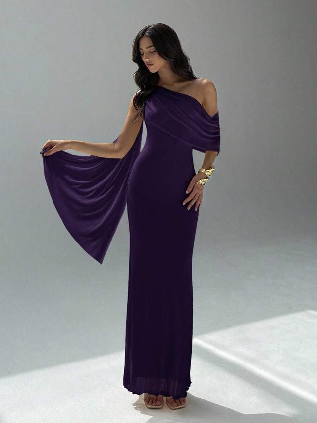aloruh solid color asymmetric ruffle tie fitted elegant dress