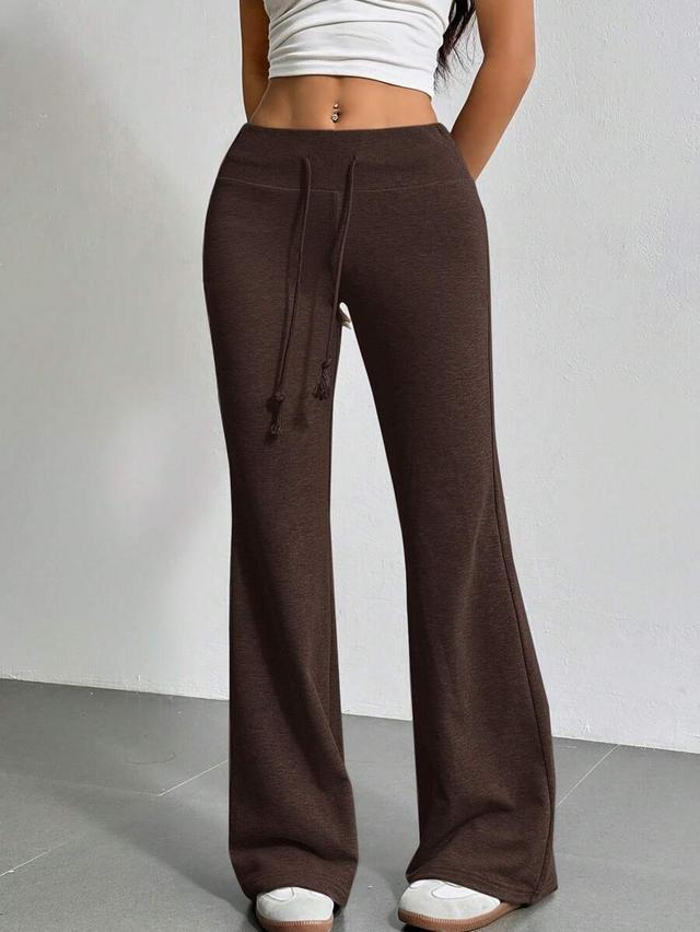 brown drawstring waist flare leg sweatpants