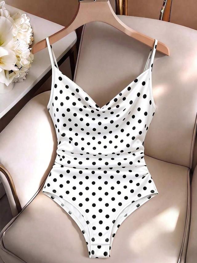white with black polka dots ruched sleeveless bodysuit