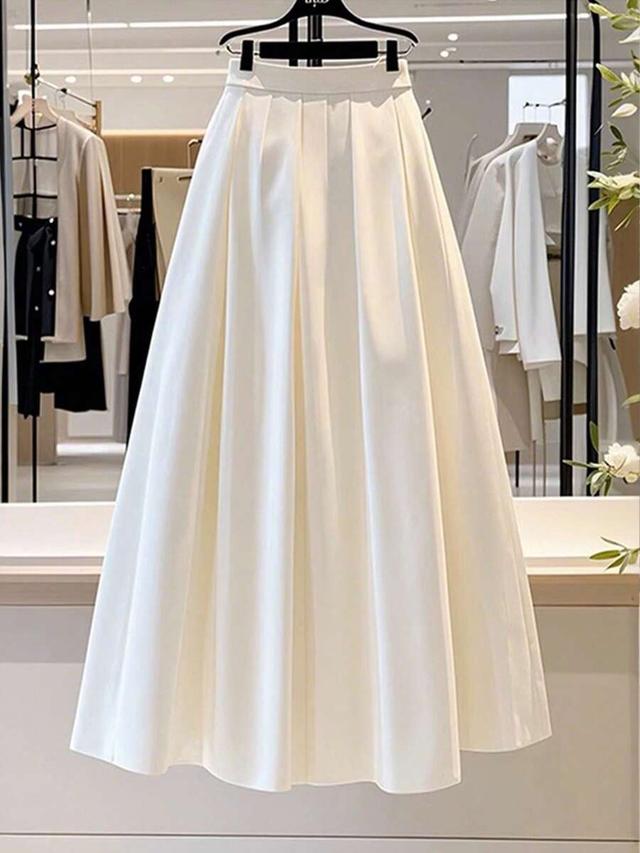 franclia casual elastic waist pleated solid color a-line skirt