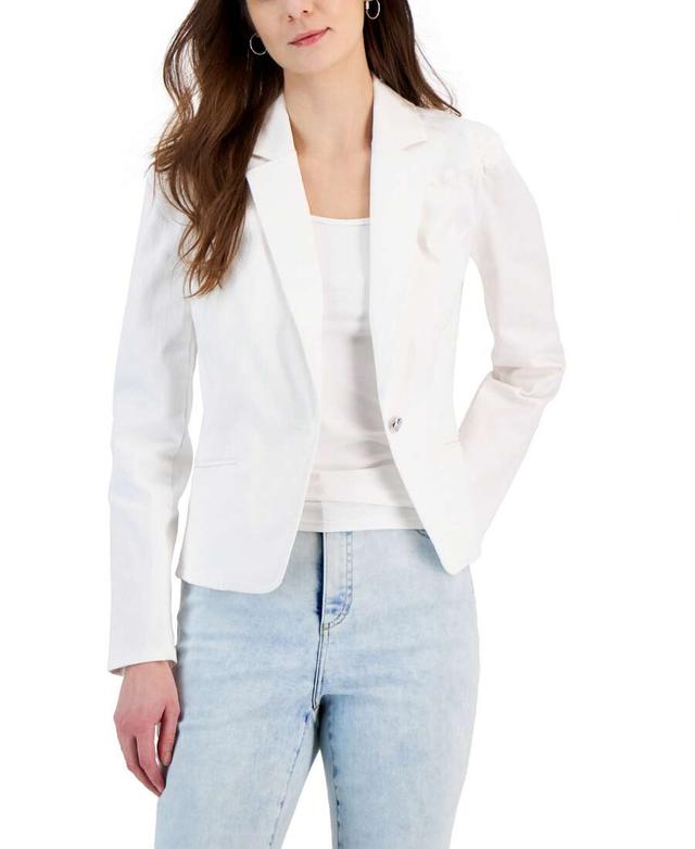women's white puff-sleeve tailored blazer