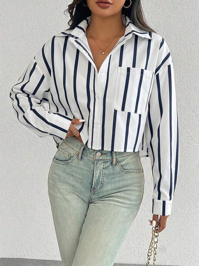 vertical stripe pattern casual long sleeve shirt