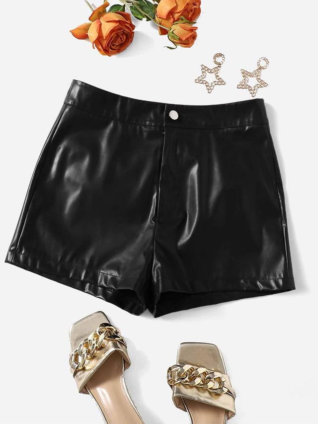 black pu leather high waisted skinny shorts
