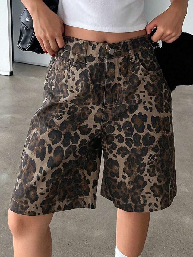 leopard print denim shorts