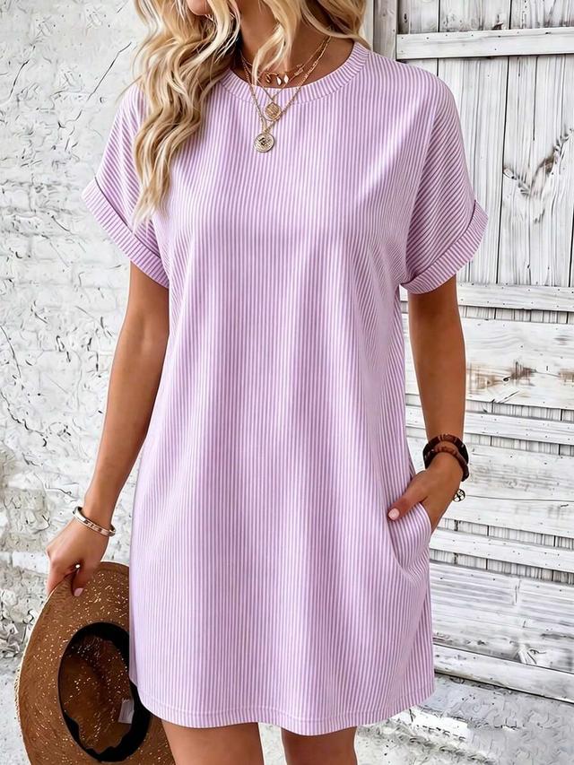 light purple striped cotton shift dress