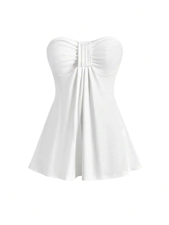 solid color pleated slim fit tube top