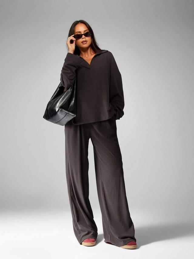 soft touch v-neck top and wide leg pants set