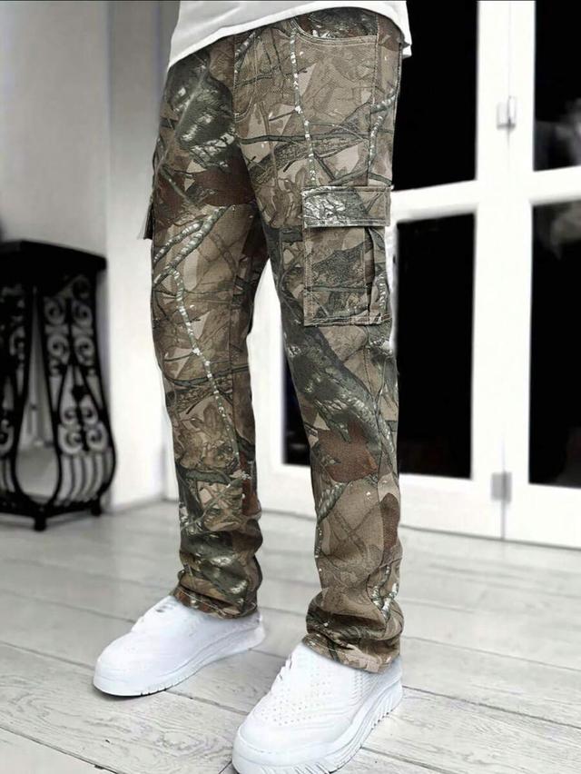 men's straight leg cotton camouflage cargo jeans
