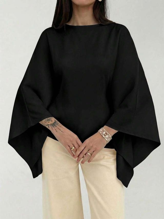 black boat neck voluminous sleeve commuter shirt