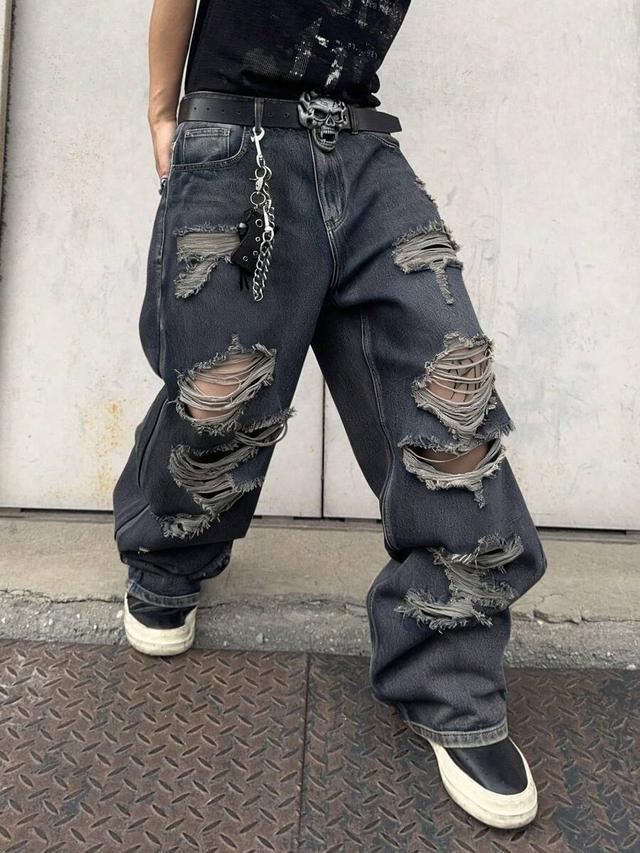 distressed wide leg vintage wash denim jeans
