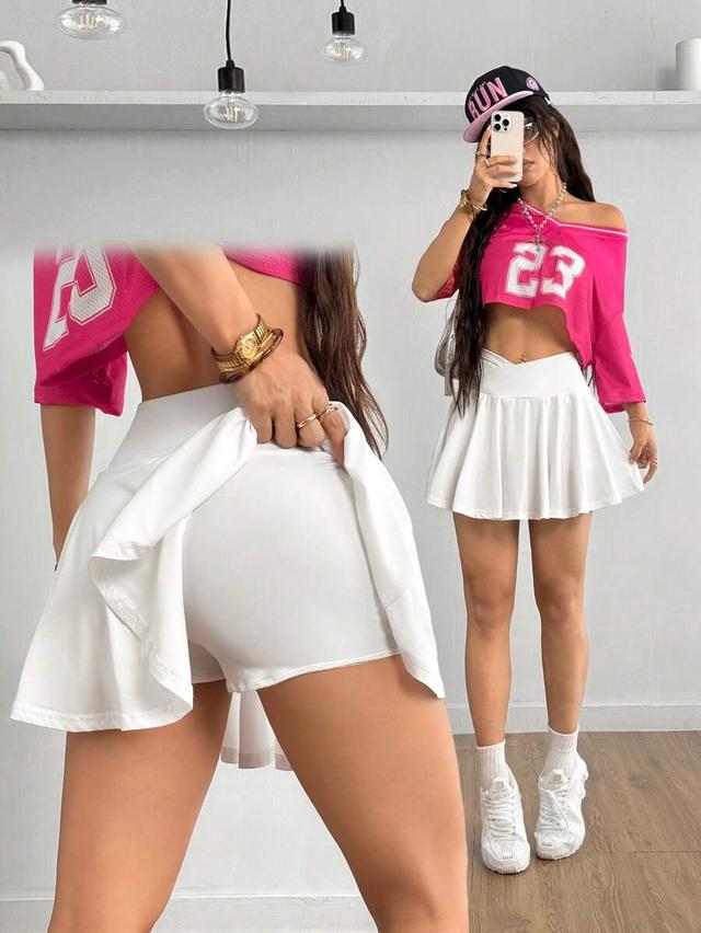 solid white asymmetric waistband yoga skort