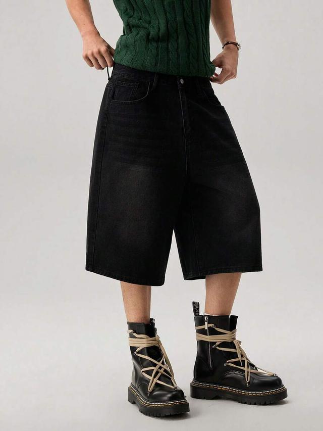 black washed loose fit denim jorts