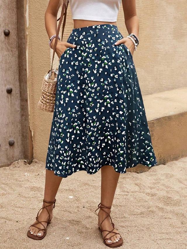 breezaya women's printed midi skirt with pockets