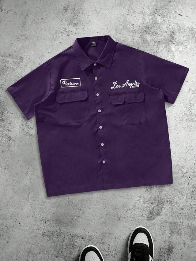 dark purple loose fit utility button-up shirt