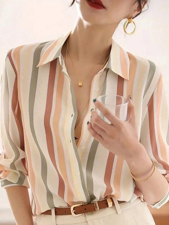 loose long sleeve striped button-up blouse