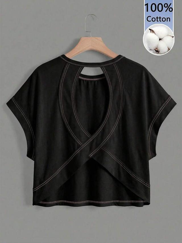 black cotton backless asymmetrical hem sleeveless t-shirt