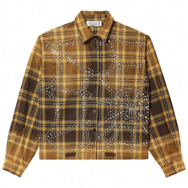 rhinestone-encased plaid long-sleeve shirt