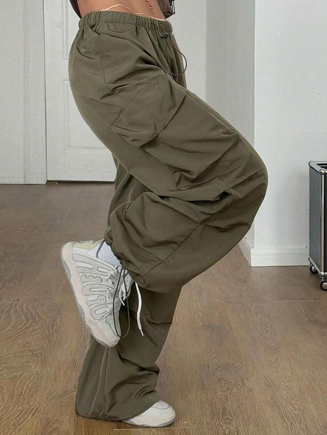 olive green low rise parachute cargo pants