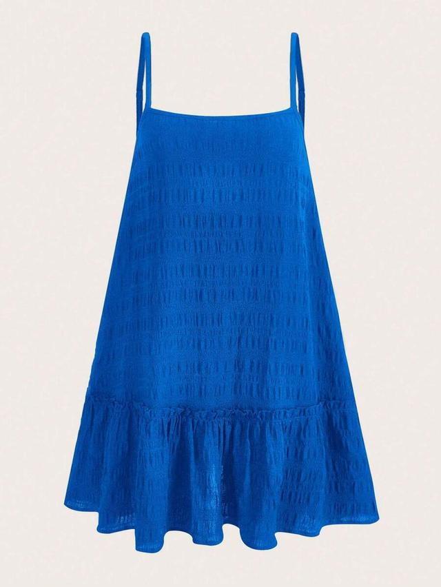 blue solid ruffle hem cami sun dress