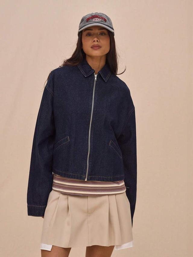 dark wash denim zip up jacket