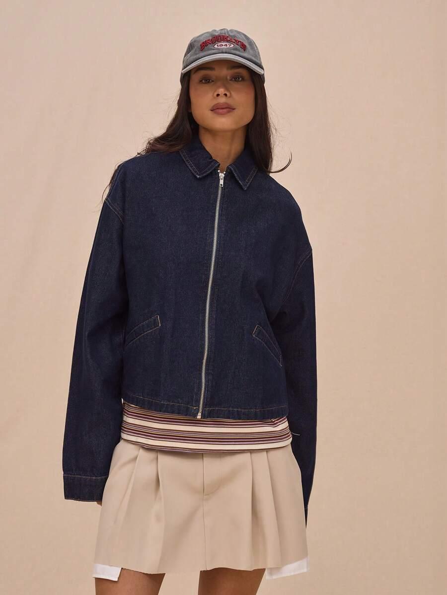 dark wash denim zip up jacket