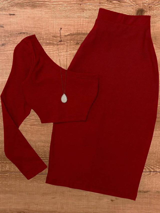 burgundy ribbed asymmetrical long sleeve two-piece set