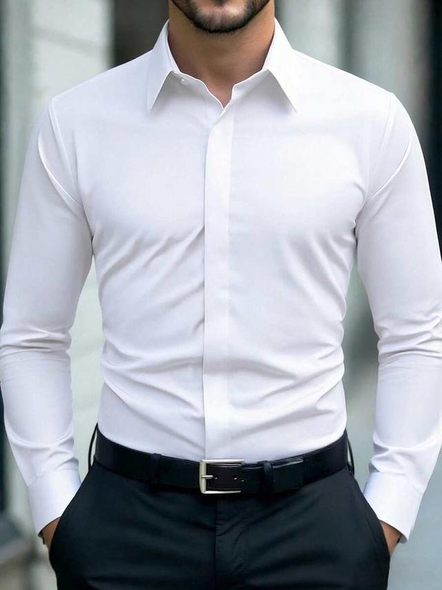 white long sleeve formal button-up dress shirt