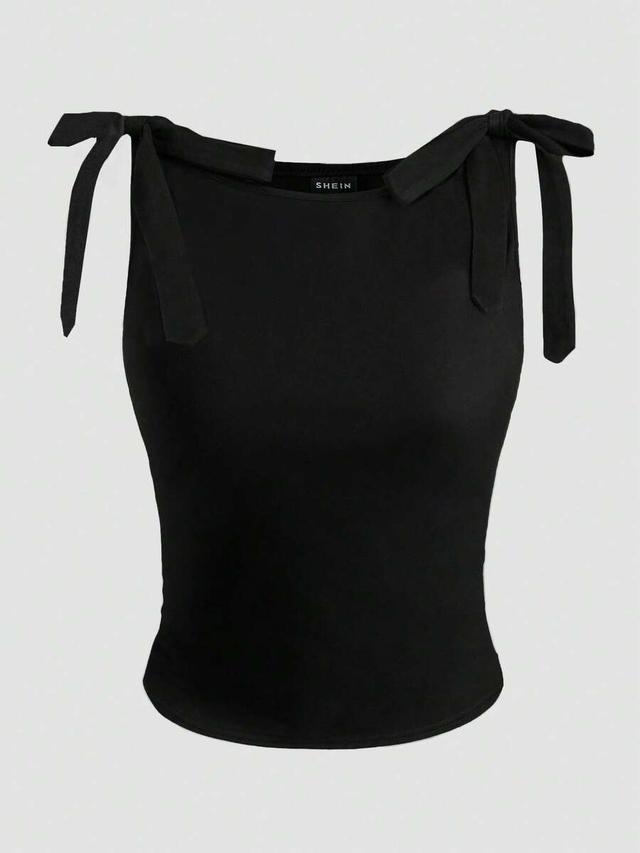 gloweve women's black tie shoulder slim tank top