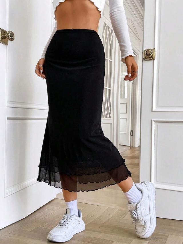 black high waist mermaid hem midi skirt