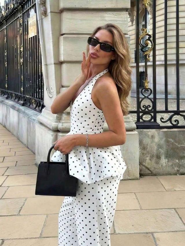 white polka dot camisole with ruffle hem