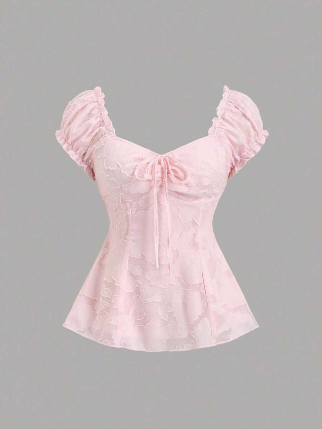 sweetra elegant floral embroidered chiffon blouse with bow tie