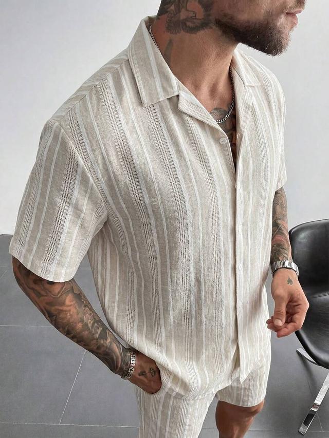 men's refreshing linen-feel striped short sleeve shirt