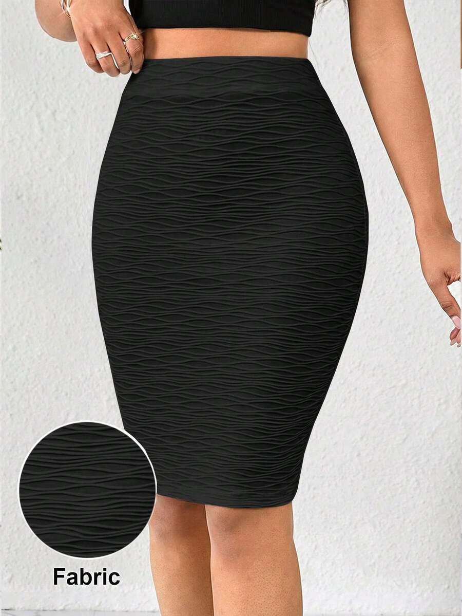 black wavy pattern high waist midi skirt