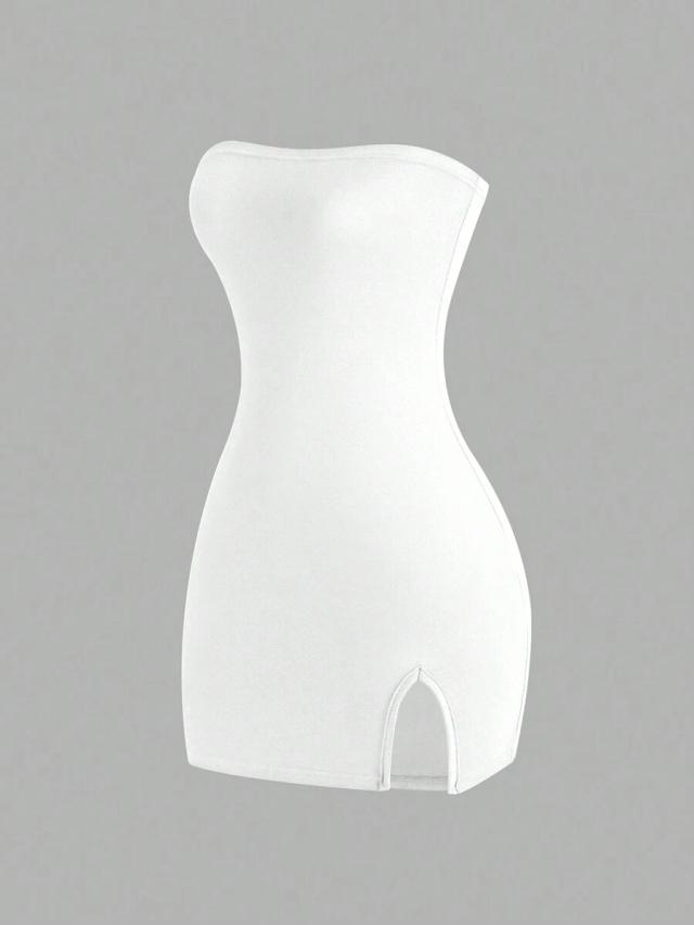 solid white strapless mini dress