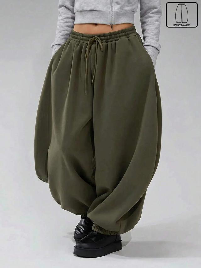 olive green baggy balloon joggers with elastic waist