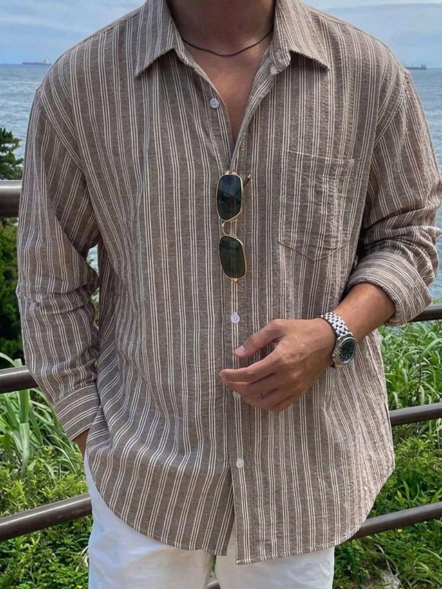 grey striped long sleeve button down shirt