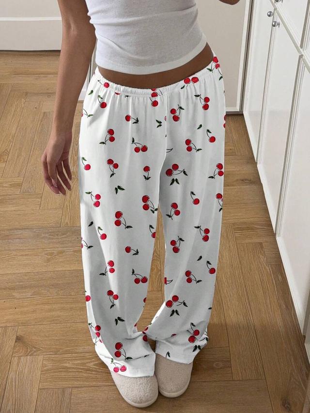 casual minimalist cherry print straight leg lounge pants