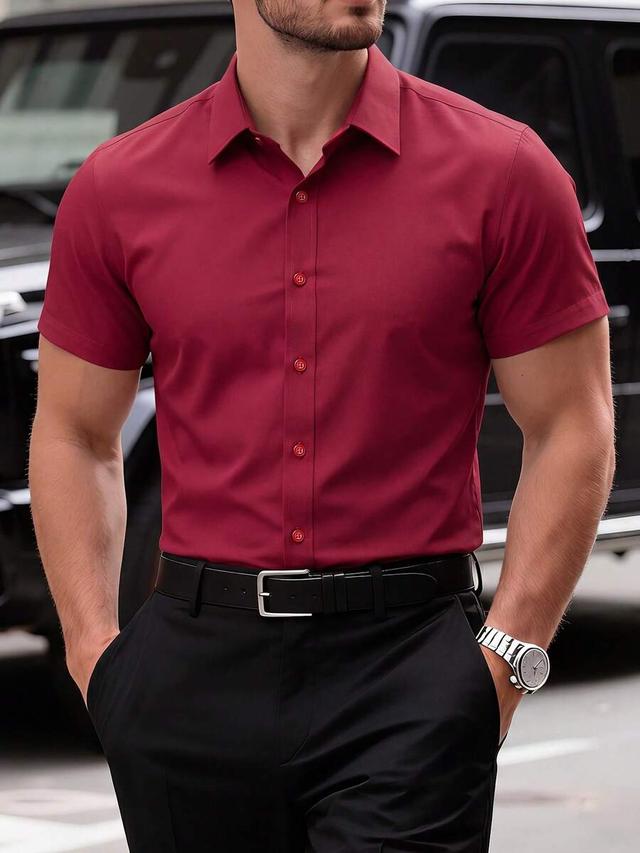 solid burgundy short sleeve formal office shirt