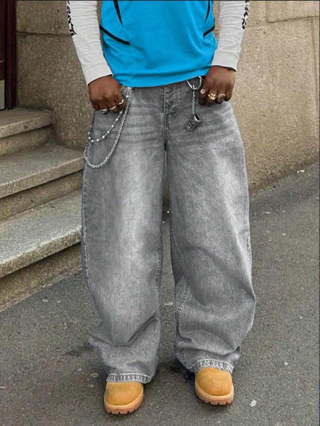 men's retro loose fit grey casual jeans