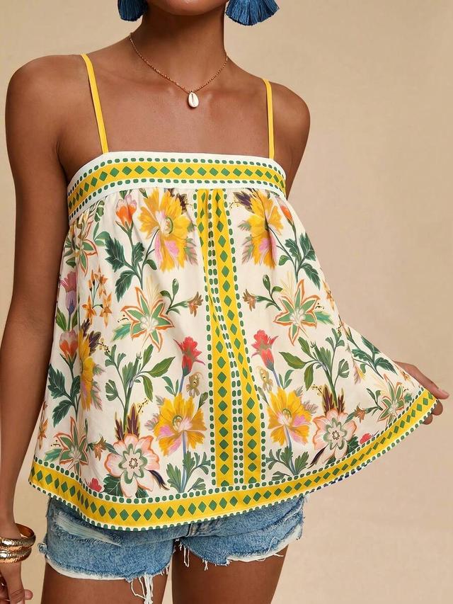 floral print camisole with yellow border detail