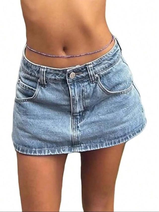 light wash denim mini skirt