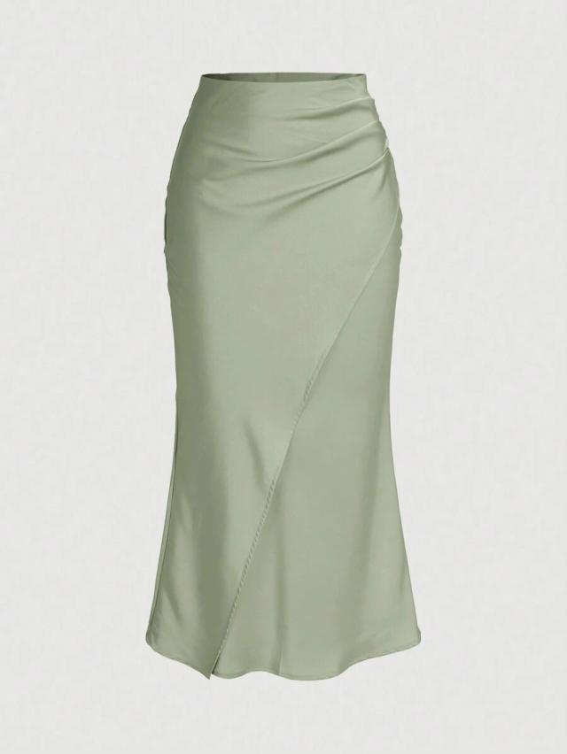 elegant sage green satin wrap mermaid skirt