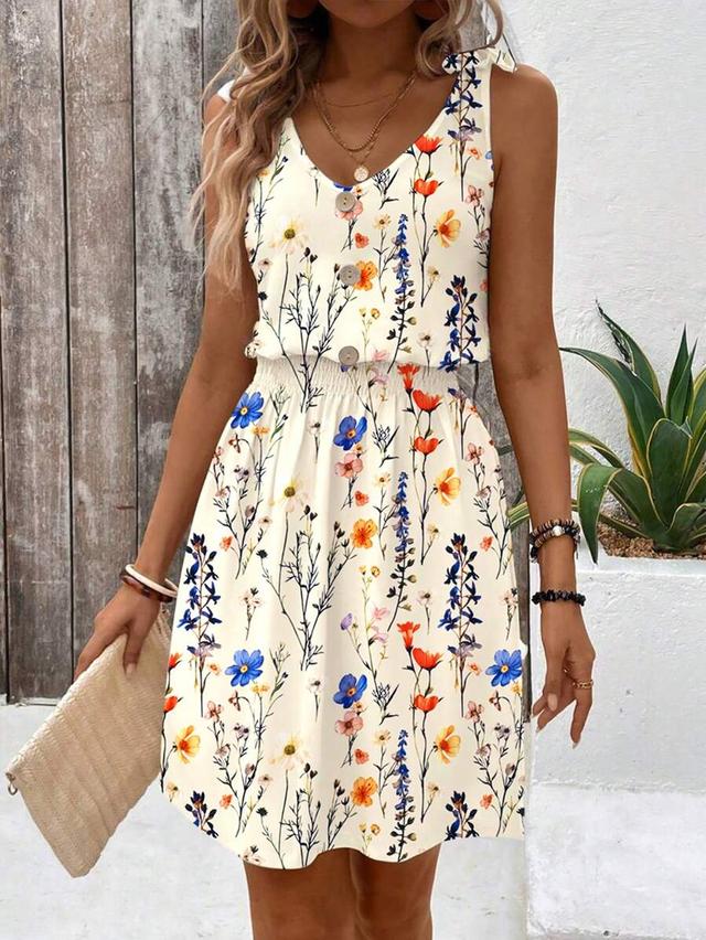 floral sleeveless v-neck summer slip dress