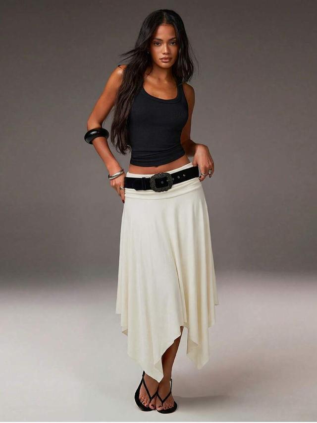 athiral cream asymmetrical hem soft knit resort skirt